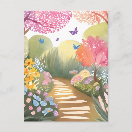 Blumengarten | Weiße Aquarellmalerei Postkarte (Vorderseite)