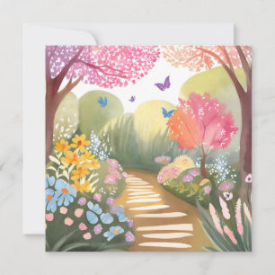 Blumengarten   Whimsische Aquarell-Malerei Karte