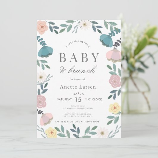 Blumengarten White Girl Brunch Babydusche Einladung (Stehend Vorderseite)