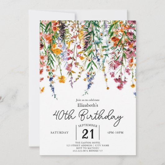 Blumengarten Wildblumen 40. Geburtstag Einladung (Vorderseite)