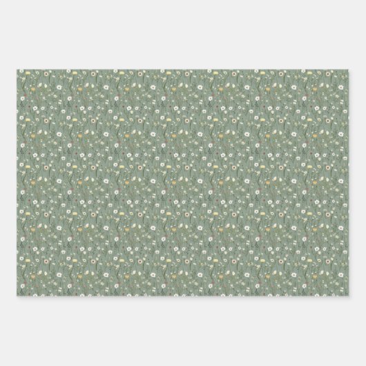 Blumengarten Wilde Blume Muster Botanisches Grün Geschenkpapier Set (Vorderseite 2)