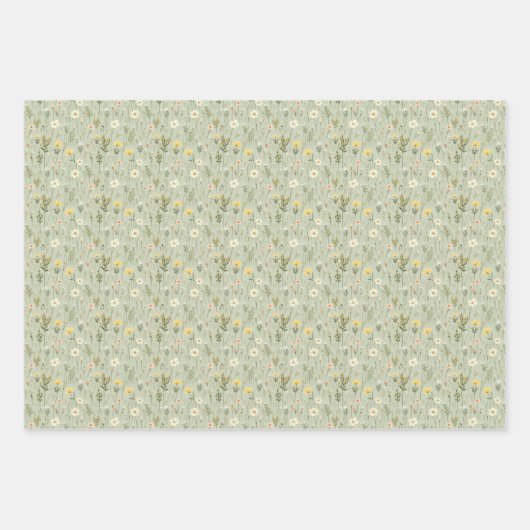 Blumengarten Wilde Blume Muster Botanisches Grün Geschenkpapier Set (Vorderseite)