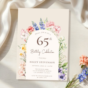 Blumengartenbogen Whimsical Beige 65. Geburtstag Einladung