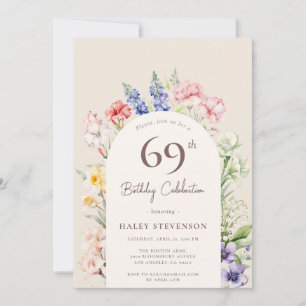 Blumengartenbogen Whimsical Beige 69. Geburtstag Einladung