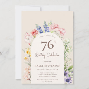Blumengartenbogen Whimsical Beige 76. Geburtstag Einladung
