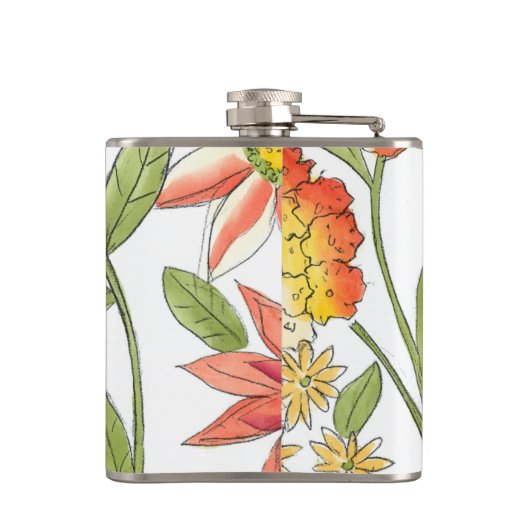 Blumengartendesign mit weißem Hintergrund Flachmann (Rückseite)