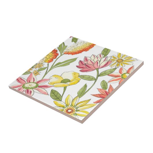 Blumengartendesign mit weißem Hintergrund Fliese (Seite)