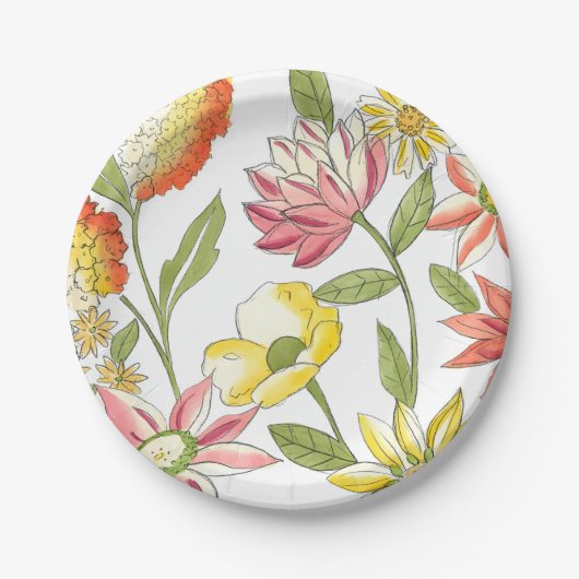 Blumengartendesign mit weißem Hintergrund Pappteller (Vorderseite)