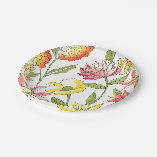 Blumengartendesign mit weißem Hintergrund Pappteller (Schrägansicht)