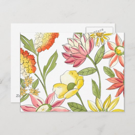 Blumengartendesign mit weißem Hintergrund Postkarte (Vorne/Hinten)