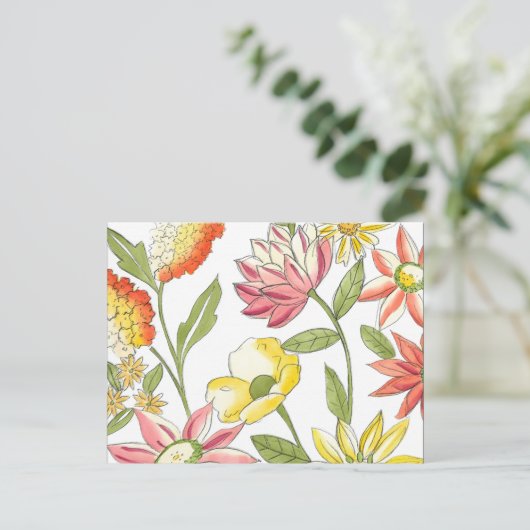 Blumengartendesign mit weißem Hintergrund Postkarte (Stehend Vorderseite)