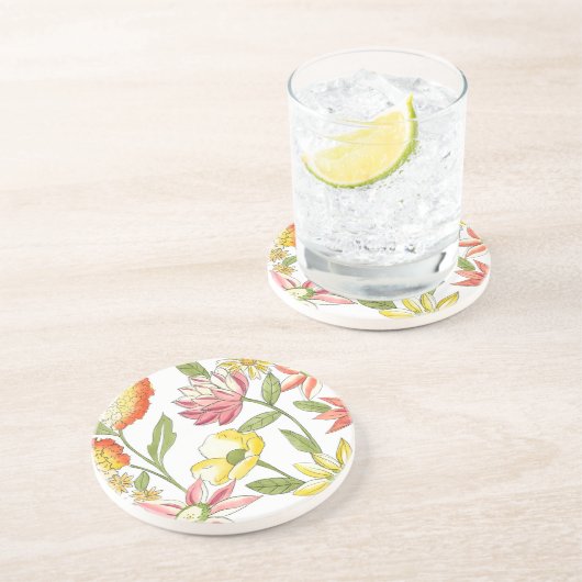 Blumengartendesign mit weißem Hintergrund Sandstein Untersetzer (Seite)