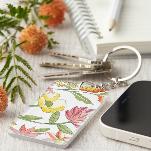 Blumengartendesign mit weißem Hintergrund Schlüsselanhänger (Vorderseite rechts)