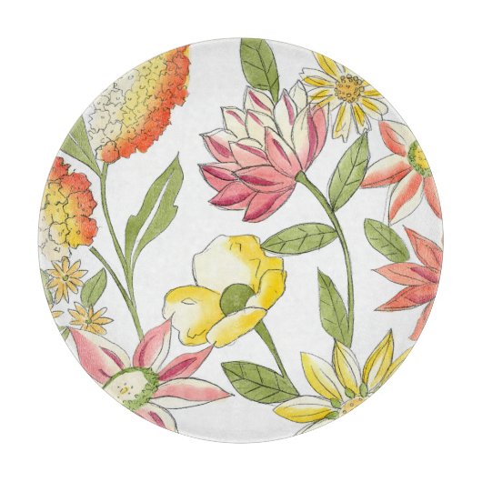 Blumengartendesign mit weißem Hintergrund Schneidebrett (Vorderseite)