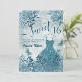 Blumengartenkleid "Blue Butterfly" 16 . Geburtstag Einladung (Stehend Vorderseite)