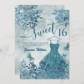 Blumengartenkleid "Blue Butterfly" 16 . Geburtstag Einladung (Vorne/Hinten)