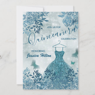 Blumengartenkleid "Blue Butterfly" Quinceañera Einladung