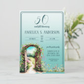 Blumengartenleuchte Aquamarin 50. Geburtstag Einladung (Stehend Vorderseite)