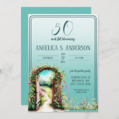 Blumengartenleuchte Aquamarin 50. Geburtstag Einladung (Vorne/Hinten)