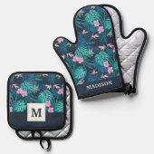Blumengartenmuster Ofenhandschuh & Topflappen-Set (Vorderseite/Rückseite)