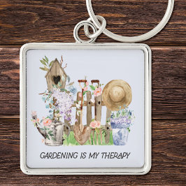 Blumengartenwerkzeuge für Aquarellbilder und Zitat Schlüsselanhänger