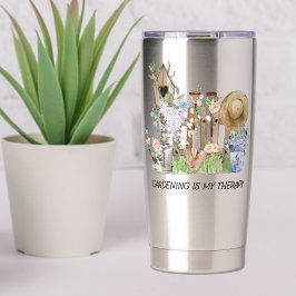 Blumengartenwerkzeuge für Aquarellbilder und Zitat Thermobecher