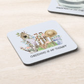 Blumengartenwerkzeuge und Angebot für Wasserfarben Getränkeuntersetzer (Linke Seite)