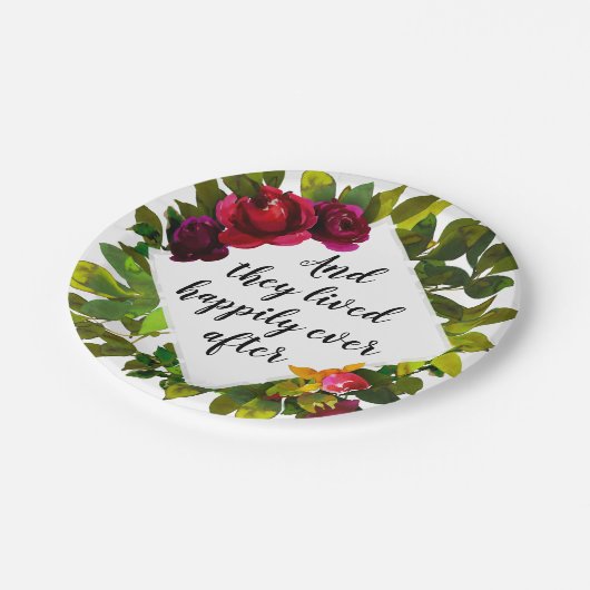 BlumenGastgeschenk Hochzeit glücklich überhaupt Pappteller (Schrägansicht)