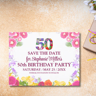 Blumengebäck 50. Geburtstag Save the Date 50 elega Postkarte