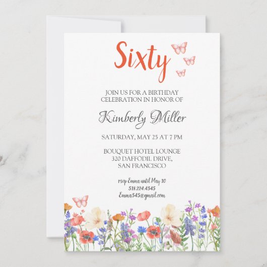Blumengebäck 60. Geburtstag einladen 60 Jahre einf Einladung (Vorderseite)