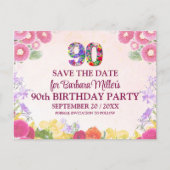 Blumengebäck 90. Geburtstag Save the Date - Pastel Ankündigungspostkarte (Vorderseite)