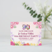 Blumengebäck 90. Geburtstag Save the Date - Pastel Ankündigungspostkarte (Stehend Vorderseite)