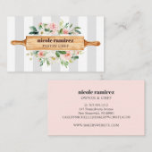 Blumengebäck Button Patisserie grau gestreift Visitenkarte (Vorne/Hinten)