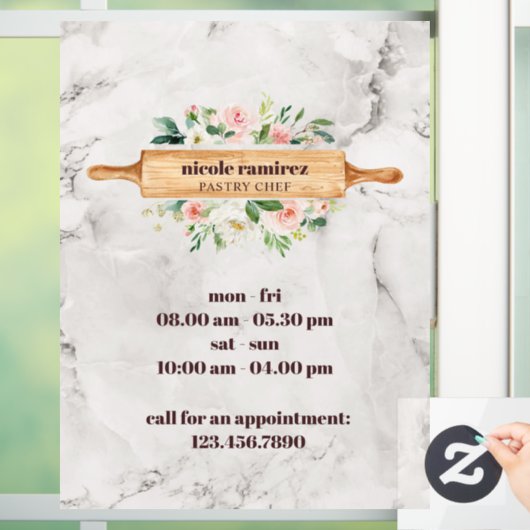 Blumengebäck Button Patisserie Weißmarmor Fensteraufkleber (Zuhause)