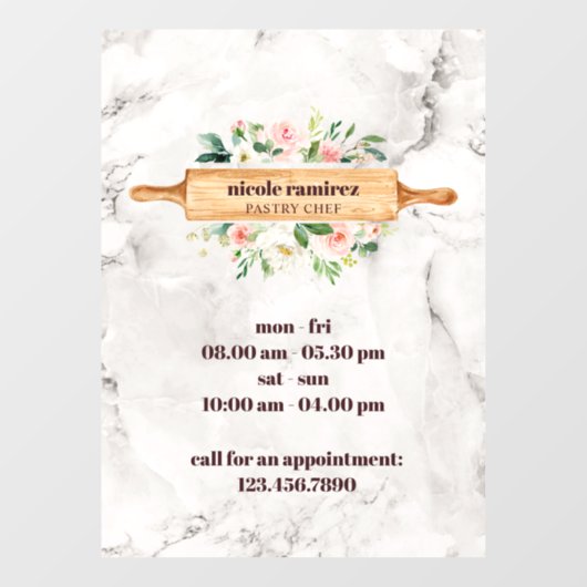 Blumengebäck Button Patisserie Weißmarmor Fensteraufkleber (Blatt)