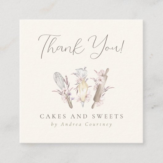 Blumengebäck Koch Backgebäck Utensil Vielen Dank Quadratische Visitenkarte (Vorderseite)