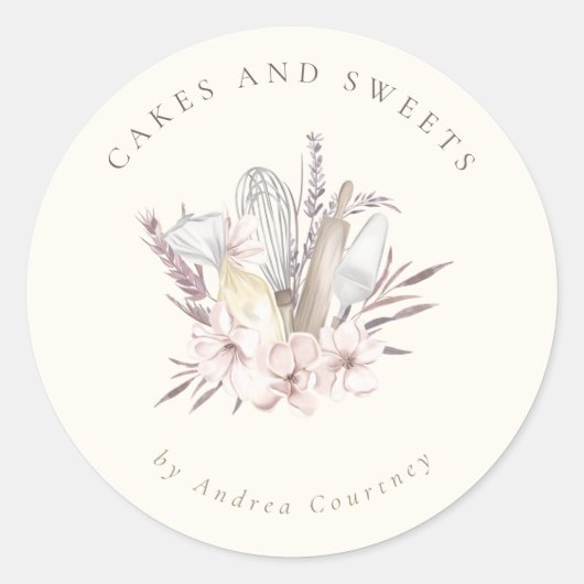 Blumengebäck Koch Backgeschirr Runder Aufkleber (Vorderseite)