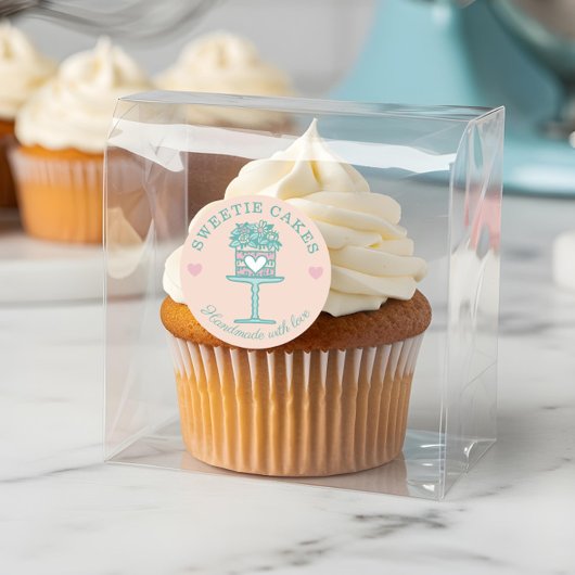 Blumengebäck Kuchen & Ständer Logo Rosa Rosa Runder Aufkleber