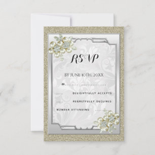Blumengebinde gerahmt, Gold- & Silber-Hochzeit RSV RSVP Karte
