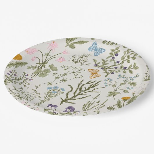 Blumengebirge im Sommer Wildblumen und Kraut Pappteller (Schrägansicht)