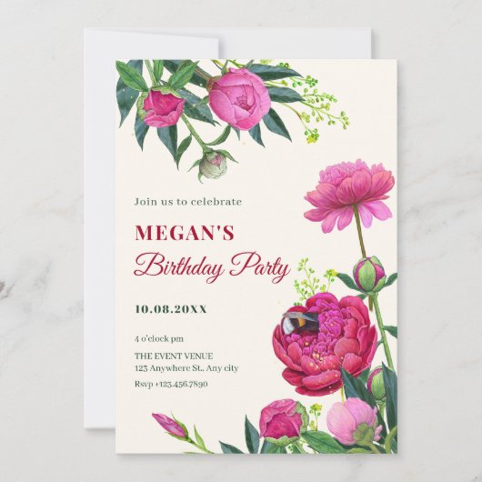 Blumengebläse Geburtstag Einladung (Vorderseite)