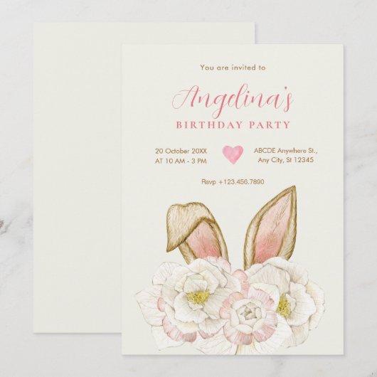 Blumengeblümter Geburtstag Einladung (Vorne/Hinten)