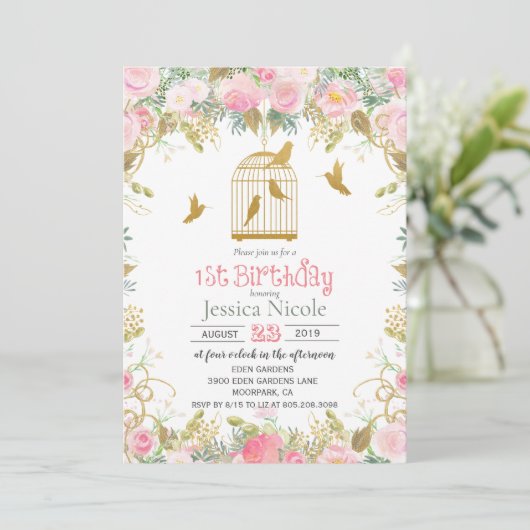 Blumengeburt 1. Geburtstag Einladung (Stehend Vorderseite)