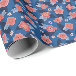 Blumengeburt der Peach Navy Geschenkpapier