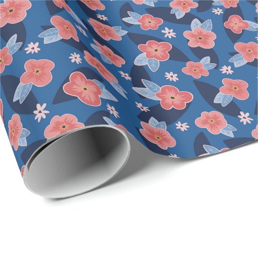 Blumengeburt der Peach Navy Geschenkpapier (Rolleneckpunkt)