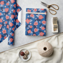 Blumengeburt der Peach Navy Geschenkpapier
