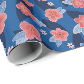 Blumengeburt der Peach Navy Geschenkpapier (Rolleneckpunkt)