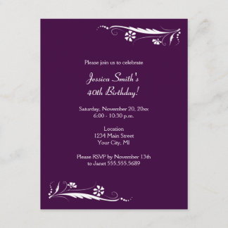 Blumengeburt Einladungen in Dunkelheit Lila