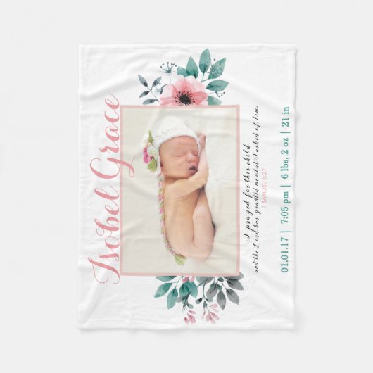 Blumengeburts-Mitteilung mit Bibel-Vers Fleecedecke (Vorderseite)