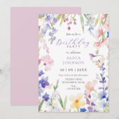 Blumengeburtstag im Wasserfarben Einladung (Vorne/Hinten)
